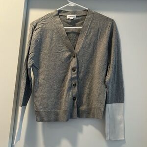 Light weight gray cardigan with white cuff detailing
